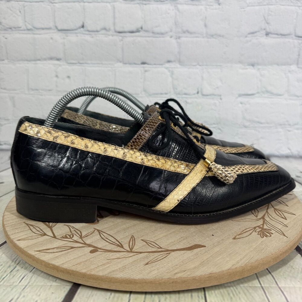 Jonathan Richards Black White Genuine Snake Leather Wingtip Shoes Mens Size 10